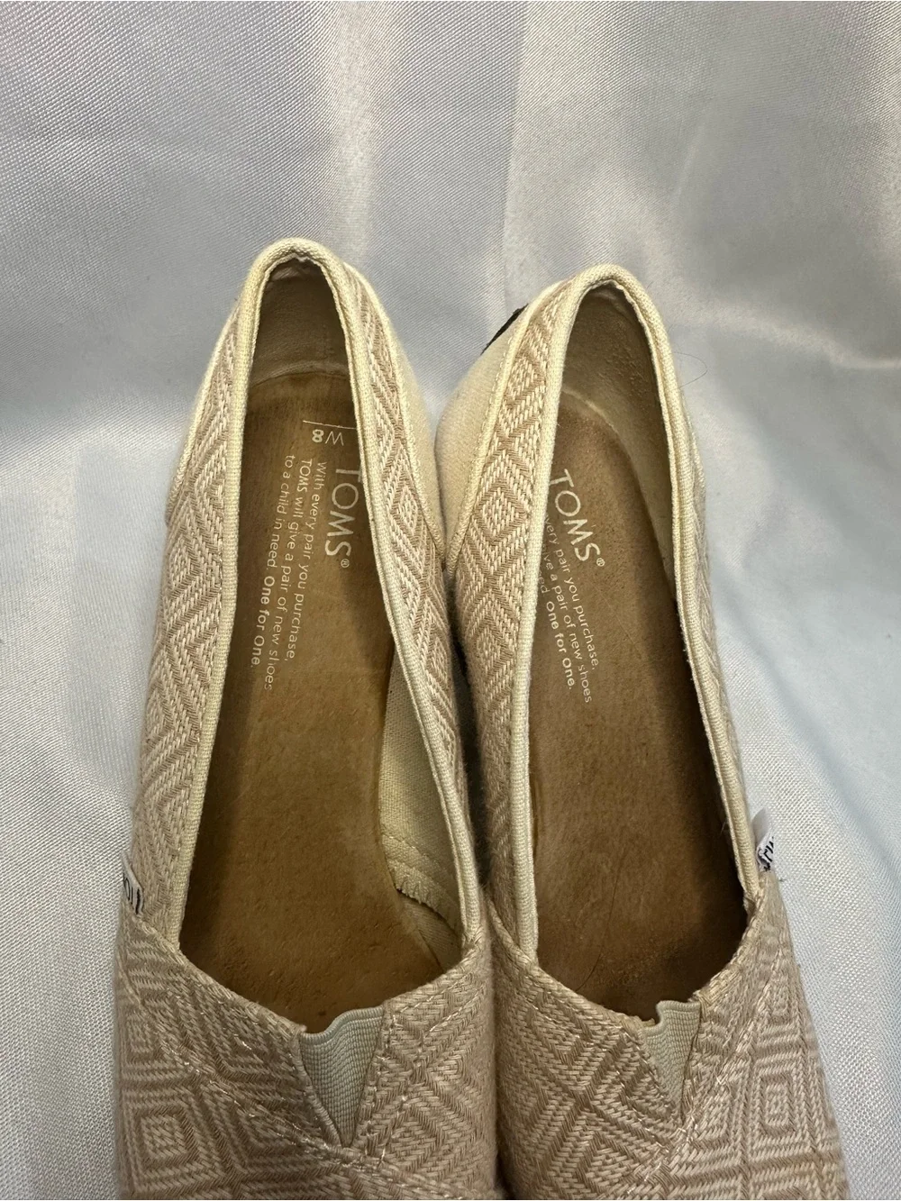 TOMS Neutral Beige Geometric Peep-Toe Wedge Espadrille